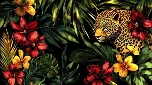 豹行繁花丛林间