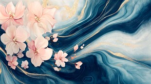 蓝调流彩间的烂漫樱花