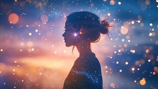 梦幻星空下的女性剪影