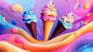 梦幻多彩冰淇淋艺术插画