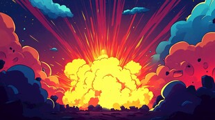 绚丽爆炸场景的梦幻插画