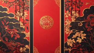 中式古典红黑金花纹装饰图