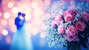 浪漫婚礼花束与甜蜜新人