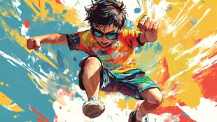 活力少年炫彩跳跃瞬间