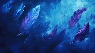 梦幻蓝紫色飘动的羽毛