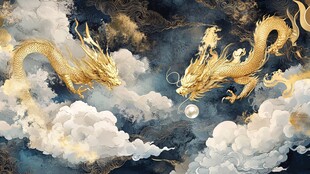 双龙戏珠云海间奇幻图景