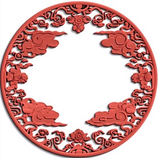 中式红色雕花圆形装饰图案