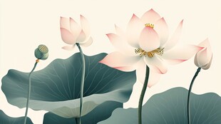 水墨风绽放的清新荷花