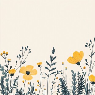 黄色花卉植物边框插画