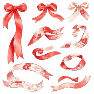 精美红色花纹丝带素材集合