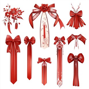 中式红色精美蝴蝶结装饰集合