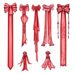 古风红色蝴蝶结飘带素材