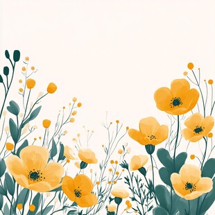 黄色花卉边框插画背景图