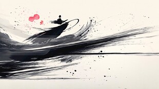 水墨侠客舞剑意境图