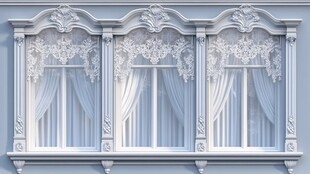 欧式雕花三窗 白色浪漫窗帘