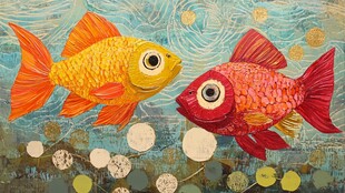 双金鱼水中对视艺术画