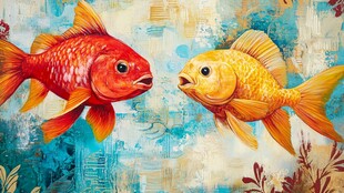 双金鱼对视艺术插画