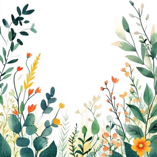 清新手绘花草边框插画