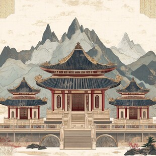 古风中式山水楼阁景观