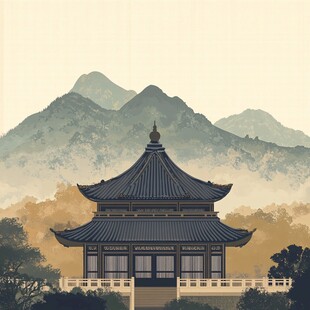 古亭映山景 中式意境美