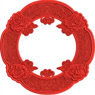 红色中式雕花圆形装饰框
