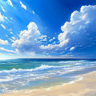 梦幻海滩蓝天碧海云朵景
