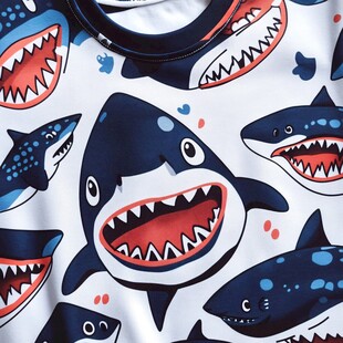 可爱鲨鱼图案儿童服装面料