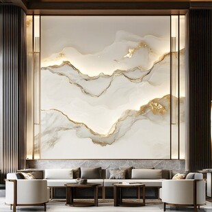 轻奢山水风客厅大理石背景墙
