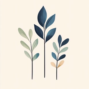 简约风三色植物枝叶插画