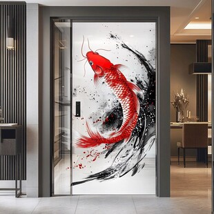中式门绘 灵动红锦鲤