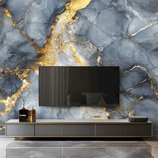 蓝金大理石电视背景墙