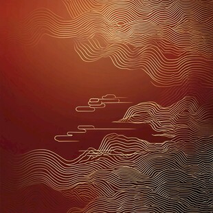 红色中式线条山水背景图
