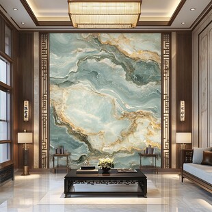 中式客厅的奢华大理石背景墙