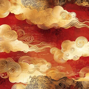 中式金红祥云传统纹样