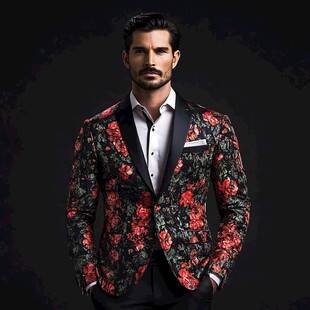 男士身着花卉图案时尚西装