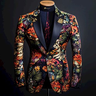 绚丽花卉图案男士西装外套