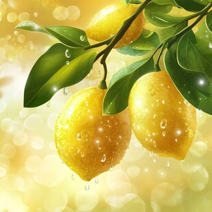 枝头鲜柠檬 水珠闪烁