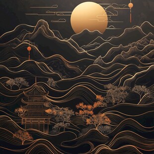 古风山水月夜图