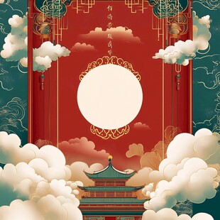 中式古风祥云楼阁背景图