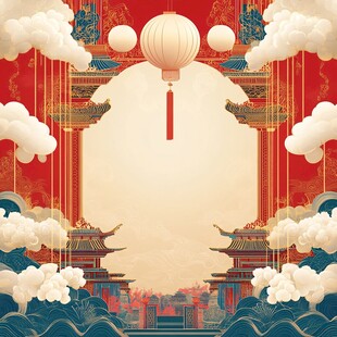 中式古风节日背景插画