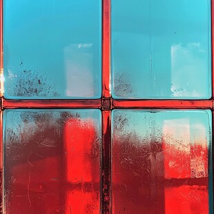 复古红框彩色玻璃窗户