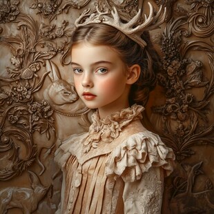 戴鹿角冠的复古风少女