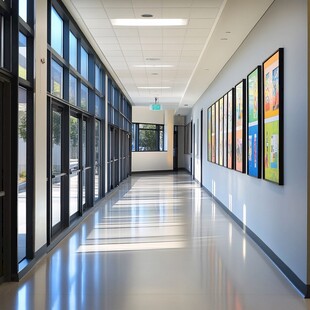 明亮现代的学校走廊空间