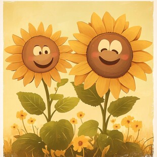 笑脸向日葵 快乐田园插画