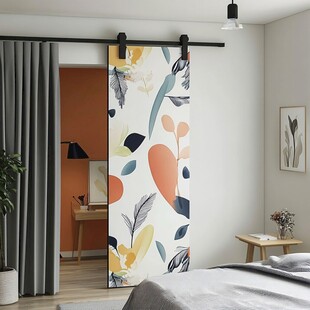 彩色几何图案卧室滑动门