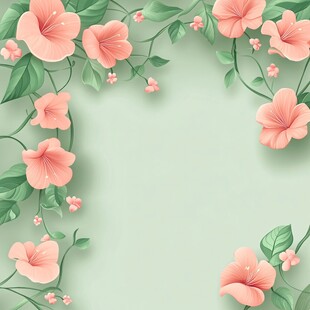 粉色花卉边框清新背景图