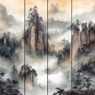水墨山水四屏图