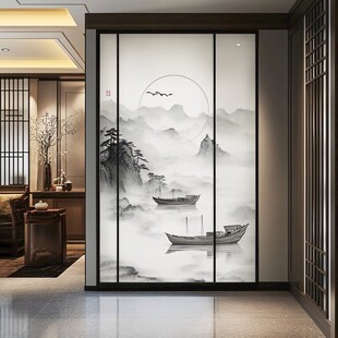 中式水墨风玄关艺术屏风