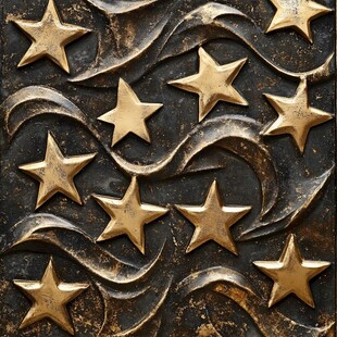 金属质感星星与波浪浮雕