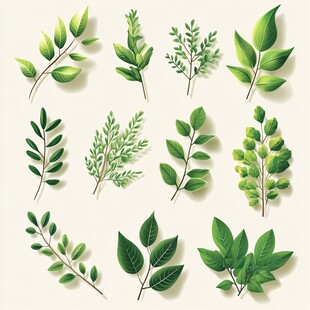 多样绿叶植物插画素材